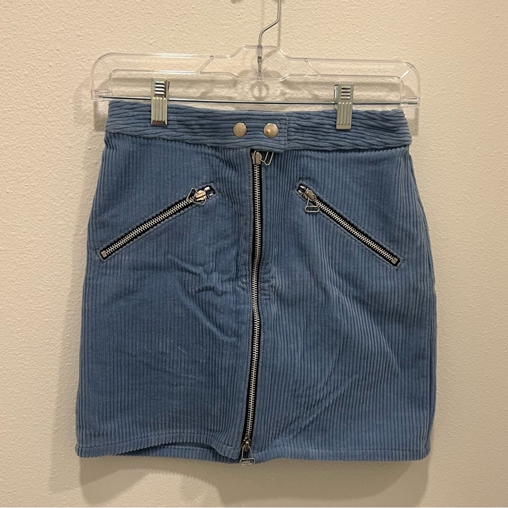 NWT Rag & Bone Blue Courderoy Skirt with Zipper Detailing Size 0